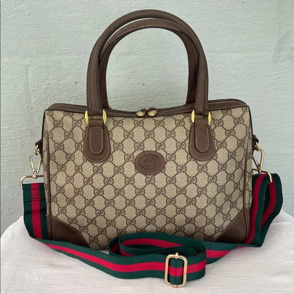 Vintage 80's GUCCI Classic GG Monogram PVC Vinyl Satchel Tote Crossbody Bag - Picture 1 of 13